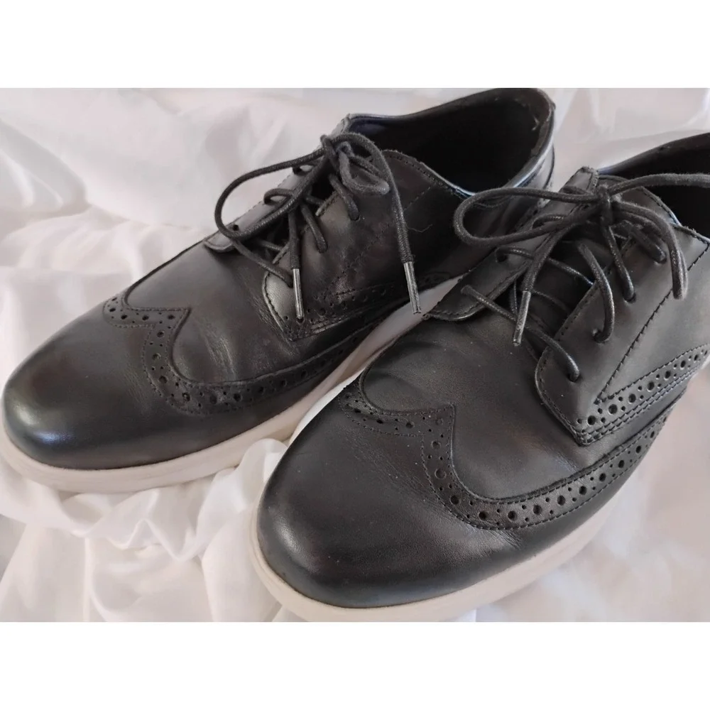 Cole Haan Grand Stitchlite Mens Size 10.5 Wingtip Oxford Shoes Black Ivory